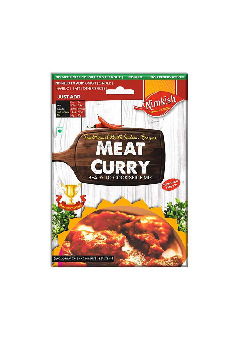 Nimkish Meat Curry Masala 60g (Pack of 2, 30g each), Ready to Cook Spice Mix, Quick & Easy Recipes, Instant Premix - Indya