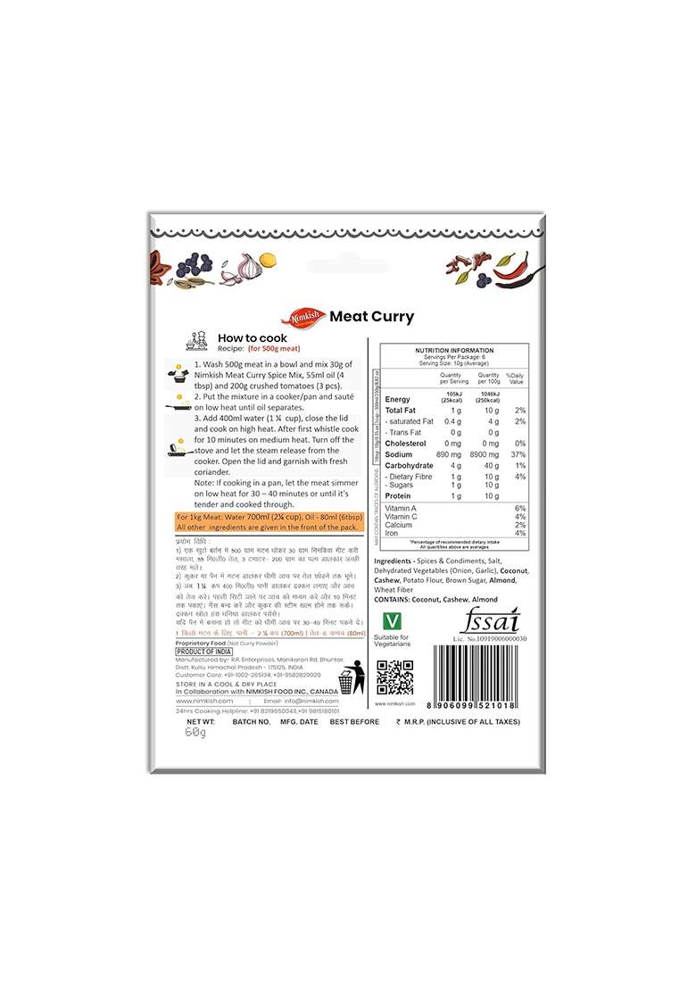 Nimkish Meat Curry Masala 60g (Pack of 2, 30g each), Ready to Cook Spice Mix, Quick & Easy Recipes, Instant Premix - Indya