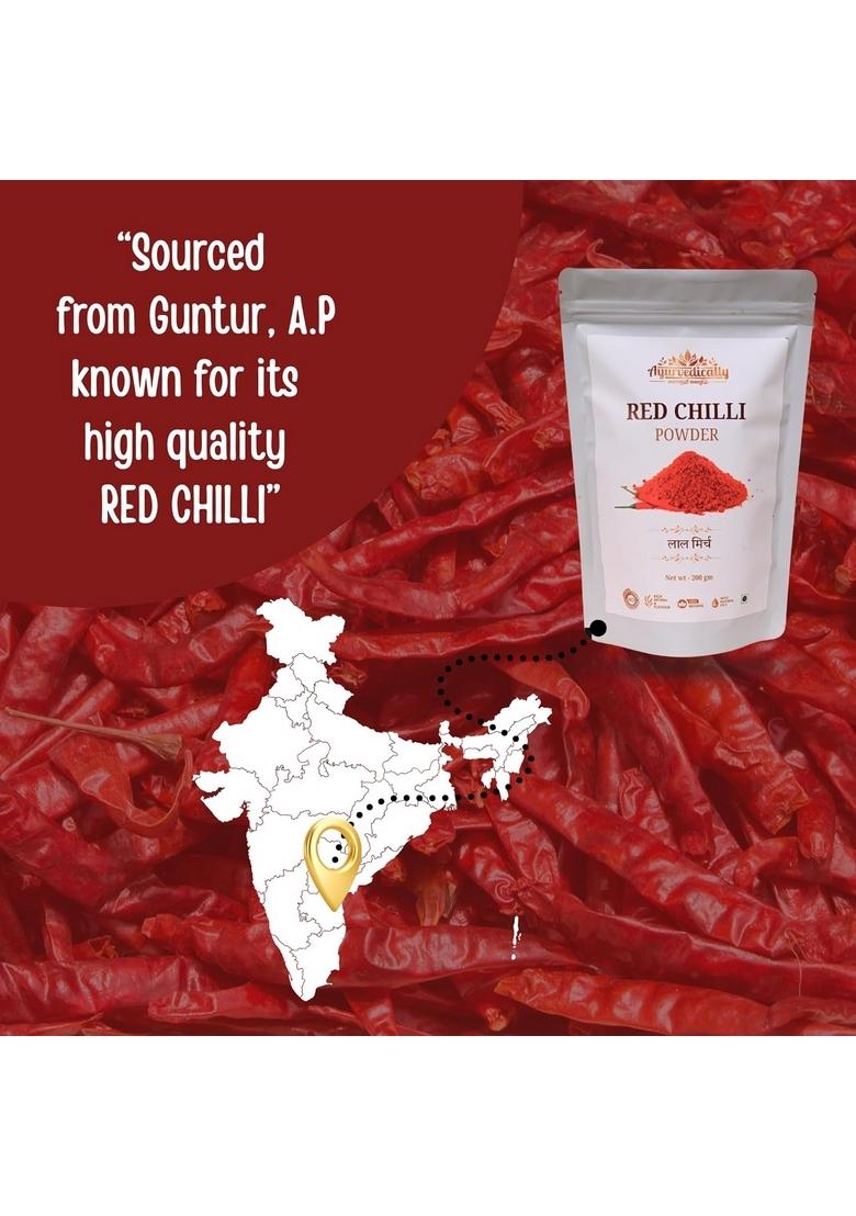 AYURVEDICALLY Guntur Red Chilli Powder 1kg | Fresh Lal Mirchi with Deep Colour Natural Oils Authentic Hand Pounded for Maximum Freshness and Aroma No Added Flavours or Colours Pure Chemical-Free