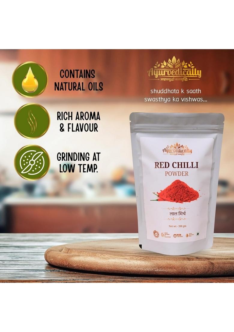 AYURVEDICALLY Guntur Red Chilli Powder 1kg | Fresh Lal Mirchi with Deep Colour Natural Oils Authentic Hand Pounded for Maximum Freshness and Aroma No Added Flavours or Colours Pure Chemical-Free