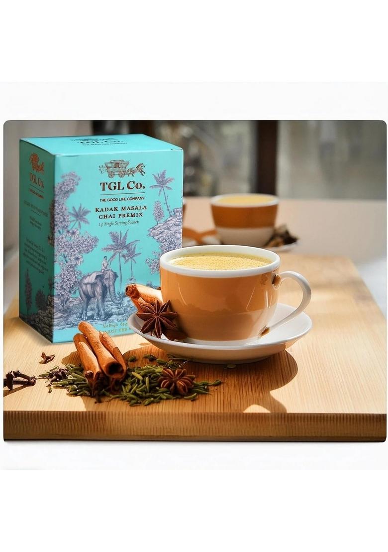 TGL Co. The Good Life Company Kadak Masala Chai Premix (Pack of 2, 14 Sachets Each)|Anti-Inflammatory & Antibacterial Properties| Bold Aromatic Spiced Tea | Instant Convenient Desi |Perfect for Travel On-the-Go