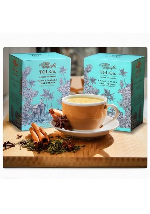 TGL Co. The Good Life Company Kadak Masala Chai Premix (Pack of 2, 14 Sachets Each)|Anti-Inflammatory & Antibacterial Properties| Bold Aromatic Spiced Tea | Instant Convenient Desi |Perfect for Travel On-the-Go