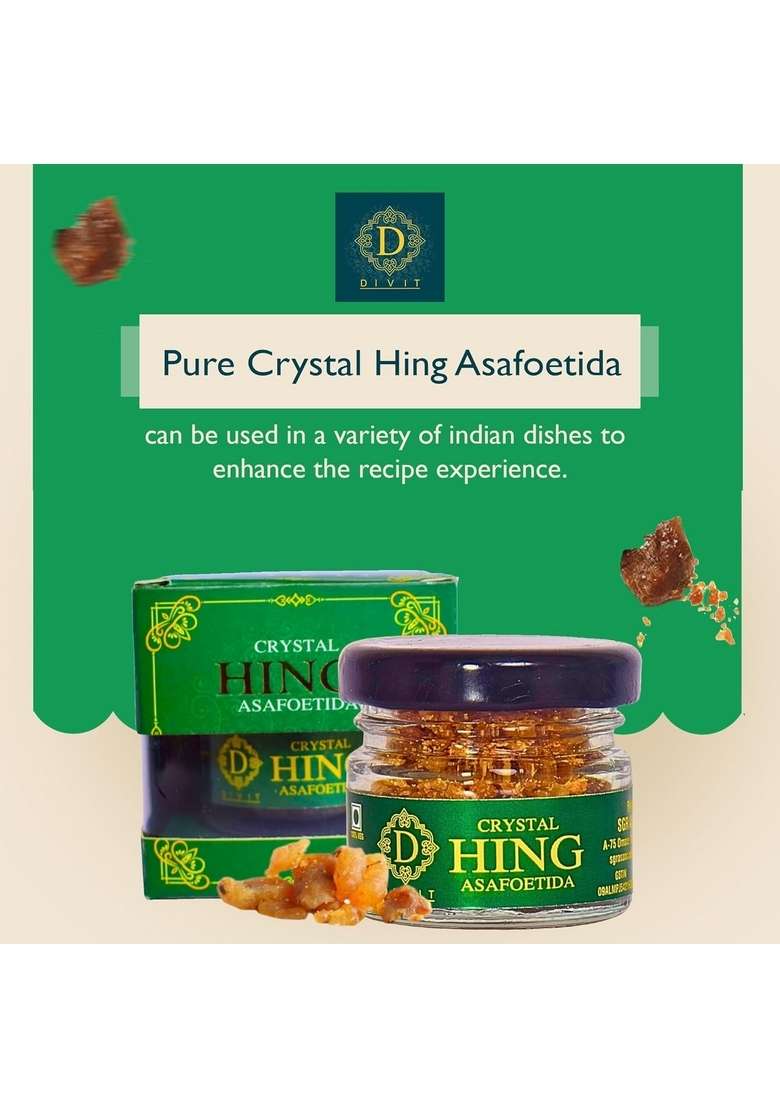 DIVIT Pure Crystal Hing Asafoetida without Wheat for Enhance Taste Flavour Gluten Free Heeng (15 Gram) - Indya