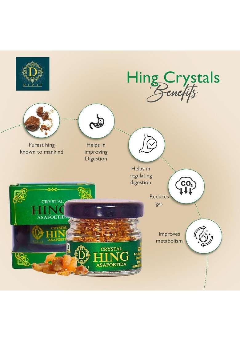 DIVIT Pure Crystal Hing Asafoetida without Wheat for Enhance Taste Flavour Gluten Free Heeng (15 Gram) - Indya