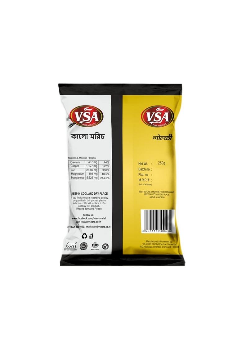 VSA NATURALS Black Pepper Whole (Kali Mirch) Golki 250GM