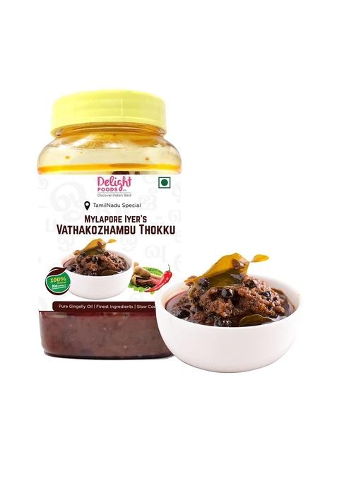 Delight Foods Mylapore Iyer's Vathakozhambu Thokku 800g - Rice Mix | Homemade Recipe made with gingelly/Sesame oil