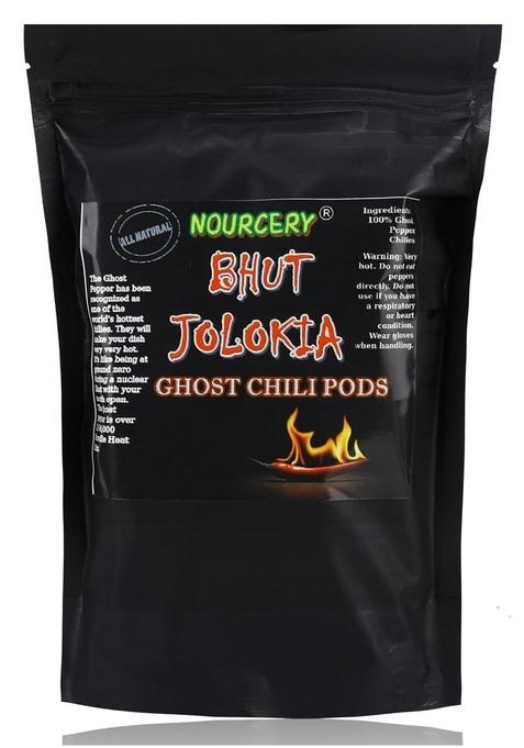 NOURCERY Bhut Jolokia Chili Whole 100 Grams | Ghost Pepper Naga King Raja Mirchi Sundried Organically Grown Fire up any dish with a dash of this Hottest in India Pods (100gm), Vaccum Packed