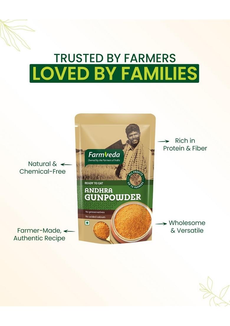 Farm Veda Andhra Gunpowder | Authentic Spicy Chutney Podi Ready to Eat Idli & Dosa Spice Mix 100g (Pack of 2)