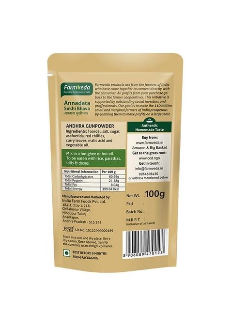 Farm Veda Andhra Gunpowder | Authentic Spicy Chutney Podi Ready to Eat Idli & Dosa Spice Mix 100g (Pack of 2)
