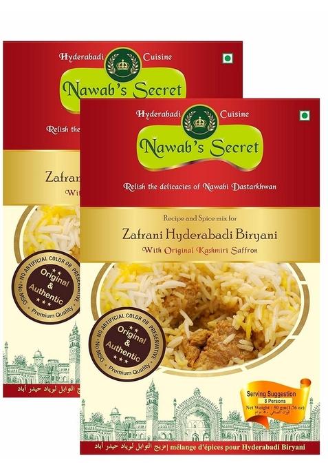 Nawab's Secret Hyderabadi Zafrani Biryani Masala(Pack of 2) With Kashmiri Saffron