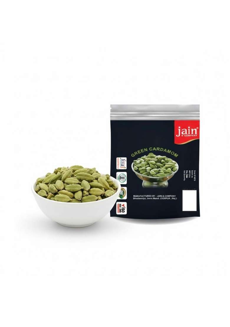 Jain & Company Green Cardamom (Elaichi) | Premium Whole Aromatic Pods 100% Natural Fresh Strong Aroma Flavour Ideal for Tea, Desserts Cooking (250 gm) - Indya