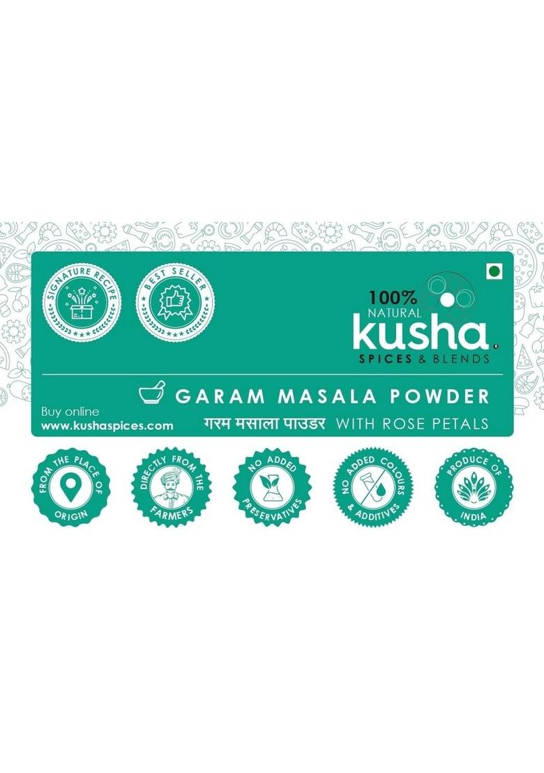 Kusha Spices & Blends Premium Garam Masala (100g) | Proprietary Blend Powdered Spice Natural Contains Sandalwood Powder and Rose Petals Original Recipe Used In Curries Vegetables