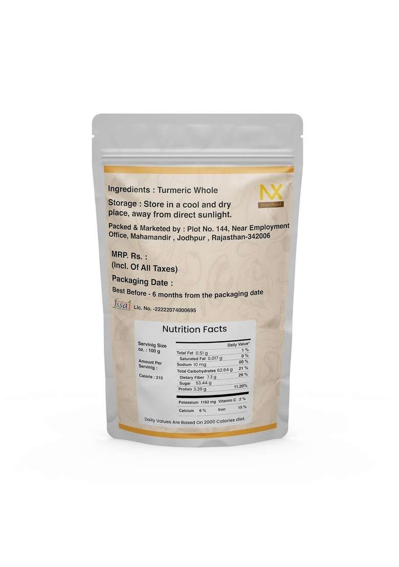 NatriXeed Whole Turmeric 1000gm | Sabut Haldi No Artificial Flavour Added Organic Gatiya Ideal For Eating, Drinking, Cooking (1kg) - Indya