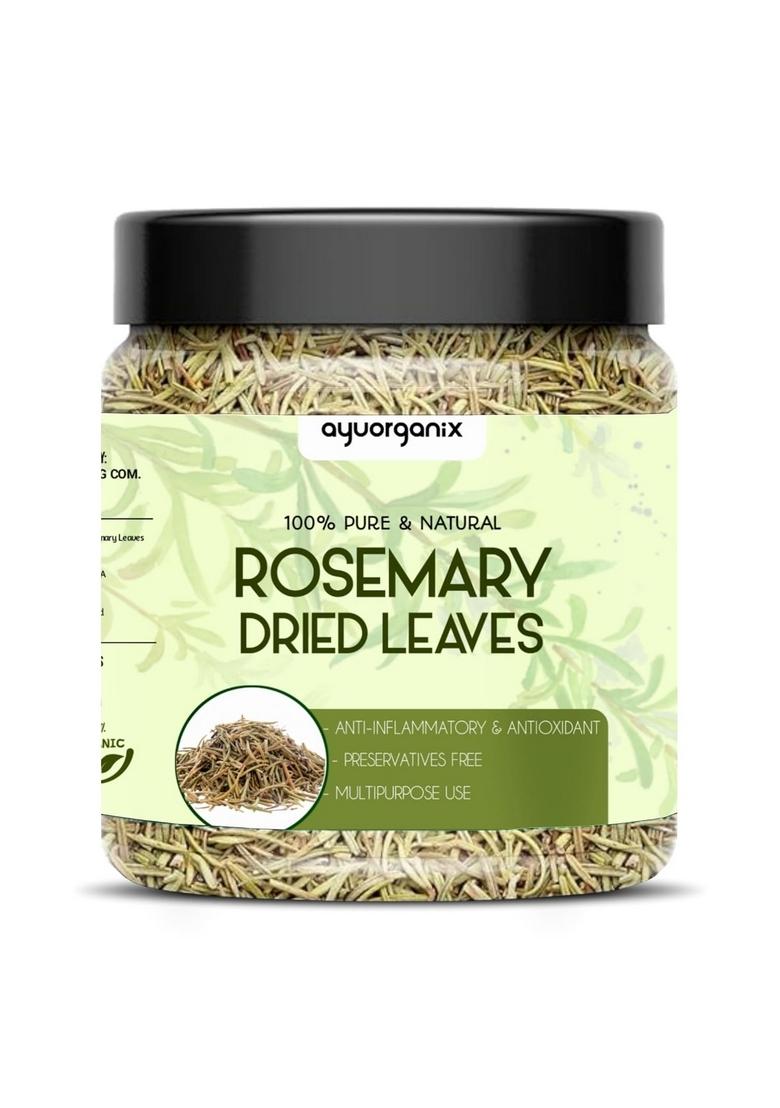 AYUORGANIX Dry Rosemary Leaves 150g | 100% Pure & Natural Sun-Dried Aromatic Herb in Food-Grade Jar For Cooking, Tea Hair Care No Preservatives