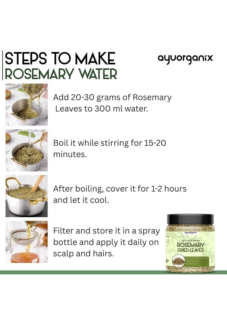 AYUORGANIX Dry Rosemary Leaves 150g | 100% Pure & Natural Sun-Dried Aromatic Herb in Food-Grade Jar For Cooking, Tea Hair Care No Preservatives
