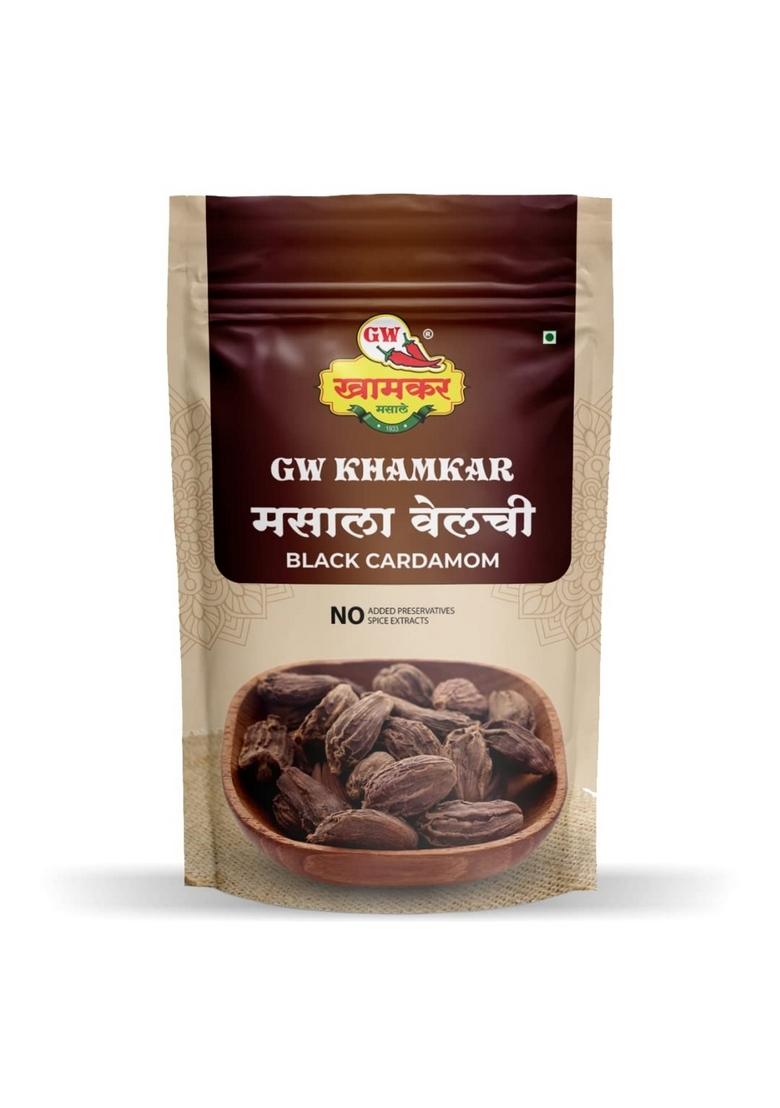 GW Khamkar Masala Velchi | Whole Black Cardamom Badi Kali Elaichi Masalaa Sabut Indian Spices Organic Natural and Pure Akkha 100 Gm (Pack of 1)