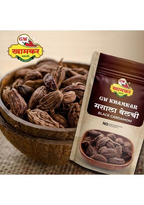 GW Khamkar Masala Velchi | Whole Black Cardamom Badi Kali Elaichi Masalaa Sabut Indian Spices Organic Natural and Pure Akkha 100 Gm (Pack of 1)
