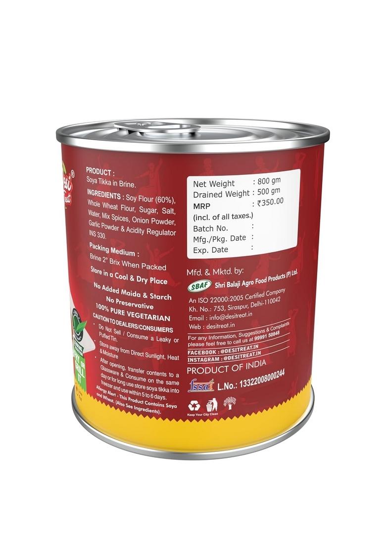 Desi Treat Veg Soya Tikka | Ready to Cook Plant-Based Snack Protein-Rich Vegetarian for Grilling, Air Frying & Tandoor Ideal Parties, Dinner Everyday Meals (800 g)