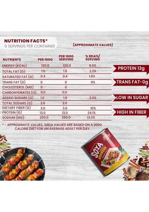 Desi Treat Veg Soya Tikka | Ready to Cook Plant-Based Snack Protein-Rich Vegetarian for Grilling, Air Frying & Tandoor Ideal Parties, Dinner Everyday Meals (800 g)