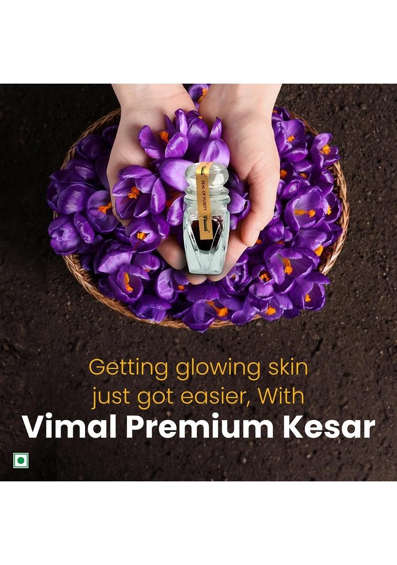 Vimal Premium Kesar Original & Pure Saffron For Tilak | Pack Of 1 Glass Bottle Biryani Improved Health, Gram