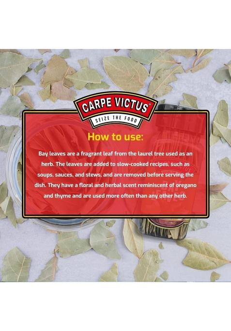 CARPE VICTUS Premium Bay Leaves for All Foods, Whole Tej Patta, Healthy Dried Indian Spices & Herbs, Everyday Cooking Essentials Fine Taste Quality, 10 gms