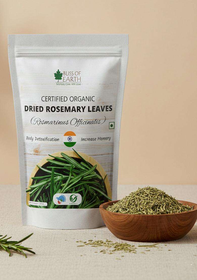 BLISS OF EARTH Dried Rosemary Leaves Certified Organic Rosmarinus Officinalis Great for Tea, Cooking, Hair & Memory 50GM - Indya
