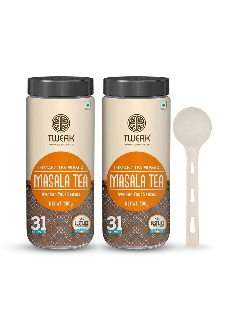 TWEAK Instant Masala Premix 500gram X 2 Jars | Premium Chai Mix with Milk & Sugar Ready-to-Drink Herbal Tea| Makes Approx 31 Cups 100ml Each Jar