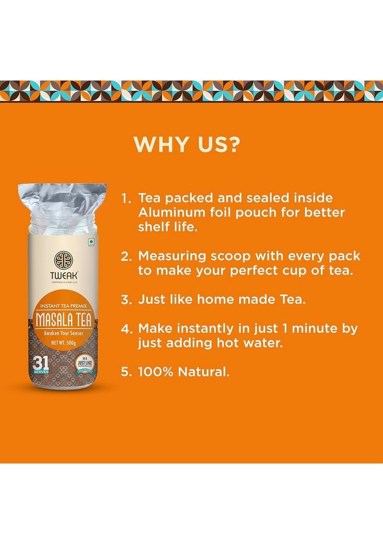 TWEAK Instant Masala Premix 500gram X 2 Jars | Premium Chai Mix with Milk & Sugar Ready-to-Drink Herbal Tea| Makes Approx 31 Cups 100ml Each Jar