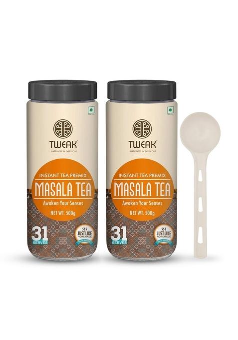 TWEAK Instant Masala Premix 500gram X 2 Jars | Premium Chai Mix with Milk & Sugar Ready-to-Drink Herbal Tea| Makes Approx 31 Cups 100ml Each Jar