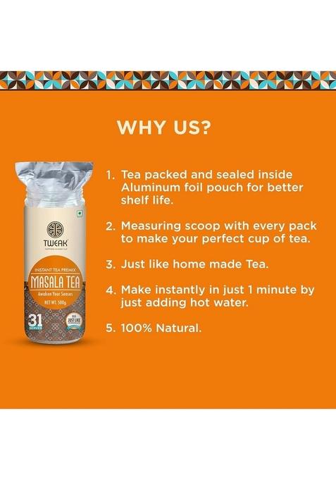 TWEAK Instant Masala Premix 500gram X 2 Jars | Premium Chai Mix with Milk & Sugar Ready-to-Drink Herbal Tea| Makes Approx 31 Cups 100ml Each Jar