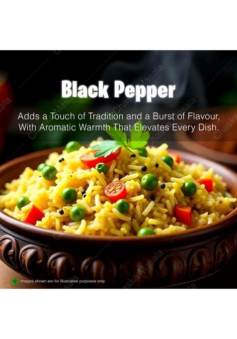 CHASKA Pepper Whole | 100% Natural Black Peppercorns Ultra-Pure & Aromatic Non-GMO Ideal for Seasoning, Cooking Flavor Enhancement 100gm