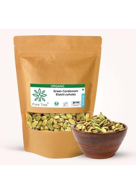 Pure Tree Certified Organic Elaichi | 50 g Green Cardamom Whole Spices Hari Chhoti Seeds Unique Aroma & Pleasant Flavour