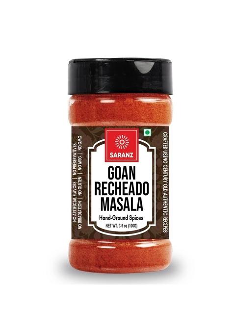 SARANZ Goan Recheado Masala | Instant Spices Perfect for Cuisine Premium Artisanal with Rich & Strong Flavour - 100 Grams Sprinkler Jar