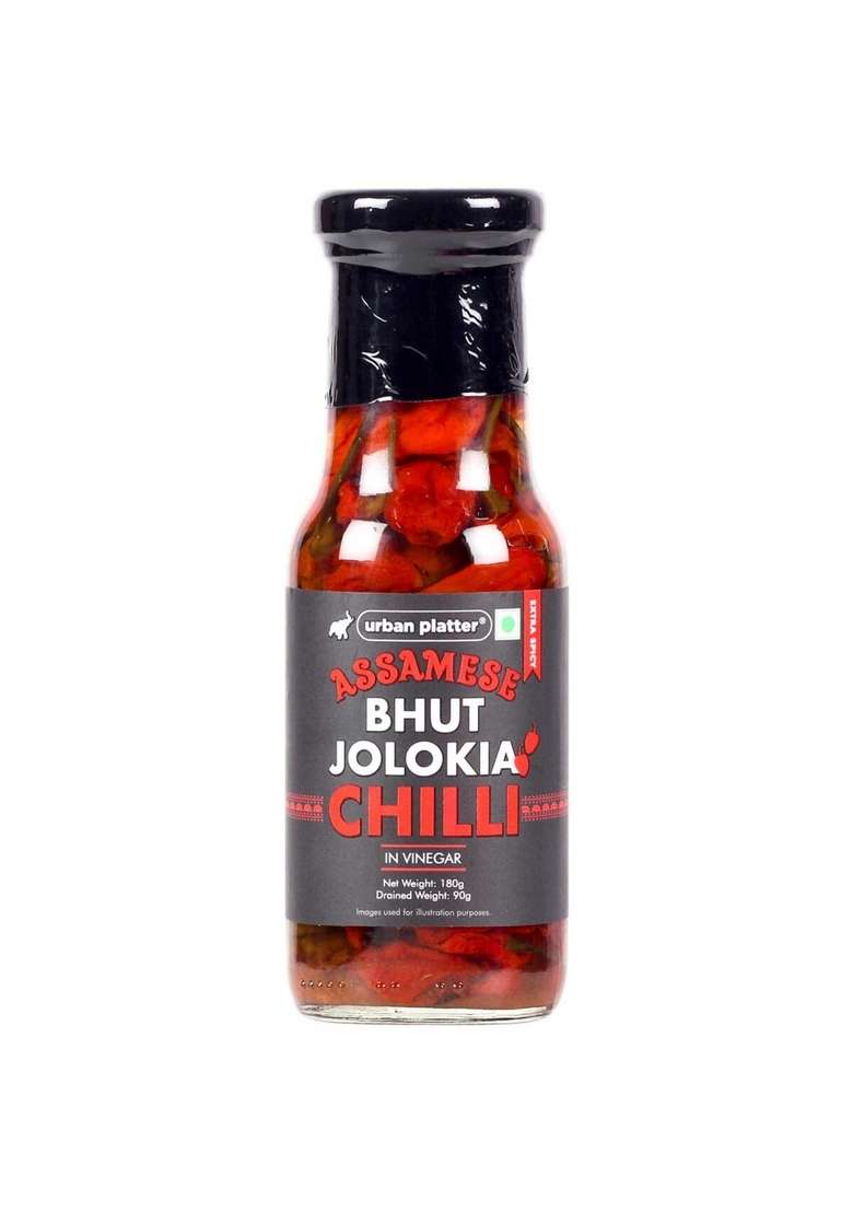 urban platter Assamese Bhut Jolokia Whole Chilli Peppers in Vinegar, 180g - Indya