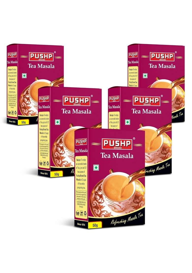 Pushp Brand Masala Aromatic Chai Tea Powder With 100% Natural Ingredients, 50 Gm (Pack Of 5) - Indya