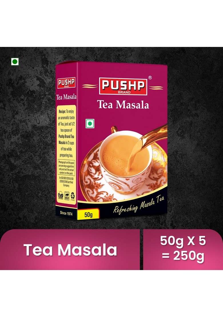 Pushp Brand Masala Aromatic Chai Tea Powder With 100% Natural Ingredients, 50 Gm (Pack Of 5) - Indya