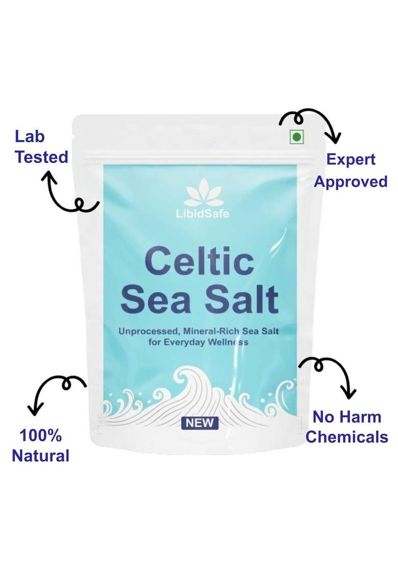 LibidSafe Celtic Sea Salt Organic 82 Minerals Coarse - Elevate Your Dishes with Hand Harvested Unmatched Flavor and Purity for Culinary Excellence (250 GM) - Indya