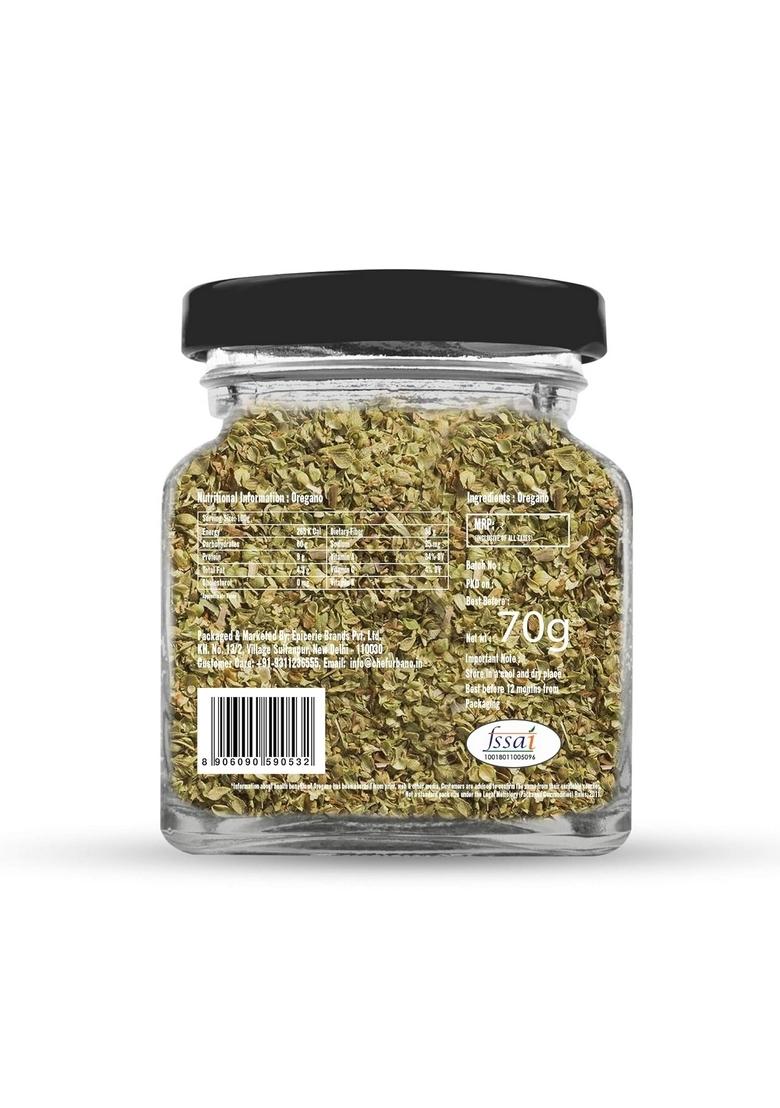 CHEF URBANO Oregano 70 g | Italian Herbs Pizza and Pasta Seasoning Premium Spices Flakes/Leaves Glass Bottle