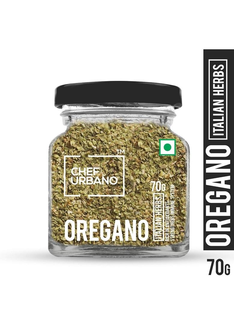 CHEF URBANO Oregano 70 g | Italian Herbs Pizza and Pasta Seasoning Premium Spices Flakes/Leaves Glass Bottle