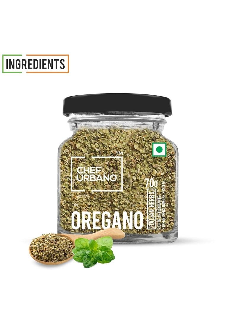 CHEF URBANO Oregano 70 g | Italian Herbs Pizza and Pasta Seasoning Premium Spices Flakes/Leaves Glass Bottle