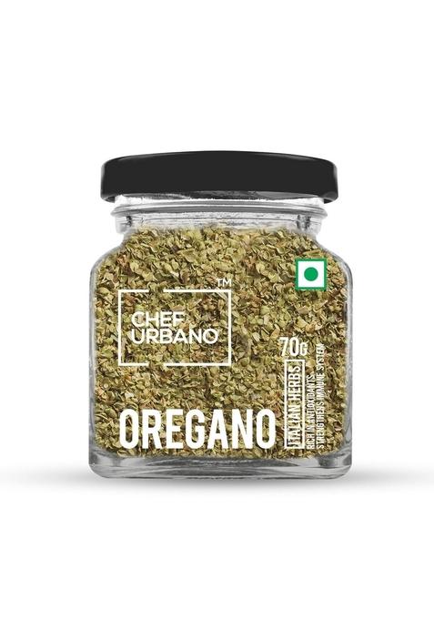 CHEF URBANO Oregano 70 g | Italian Herbs Pizza and Pasta Seasoning Premium Spices Flakes/Leaves Glass Bottle