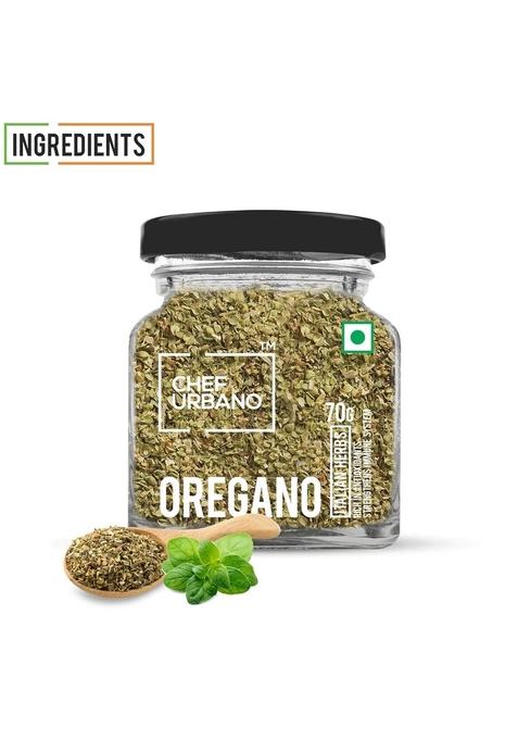 CHEF URBANO Oregano 70 g | Italian Herbs Pizza and Pasta Seasoning Premium Spices Flakes/Leaves Glass Bottle