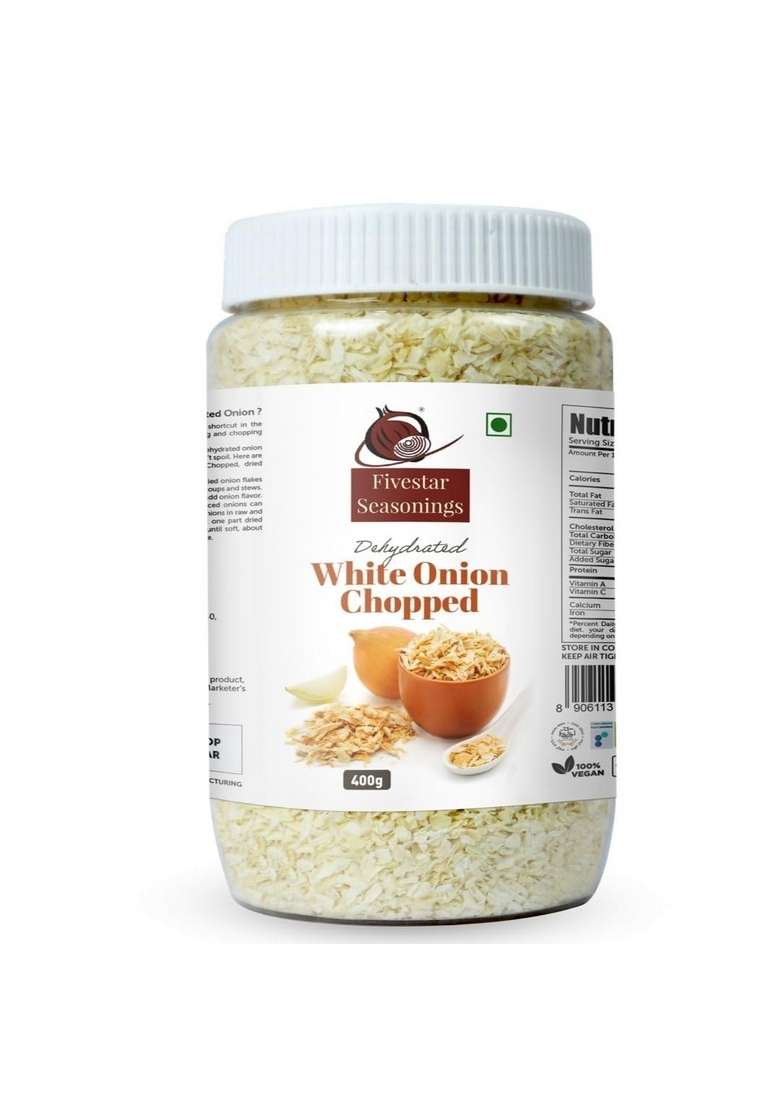 Nutty Fivestar Seasoning White Onion Chopped, 100% Natural, Rich In Iron, Easy To Cook, 0% Trans-Fat Dehydrated Flakes (400 Grams) - Indya