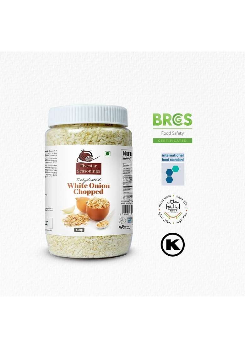 Nutty Fivestar Seasoning White Onion Chopped, 100% Natural, Rich In Iron, Easy To Cook, 0% Trans-Fat Dehydrated Flakes (400 Grams) - Indya