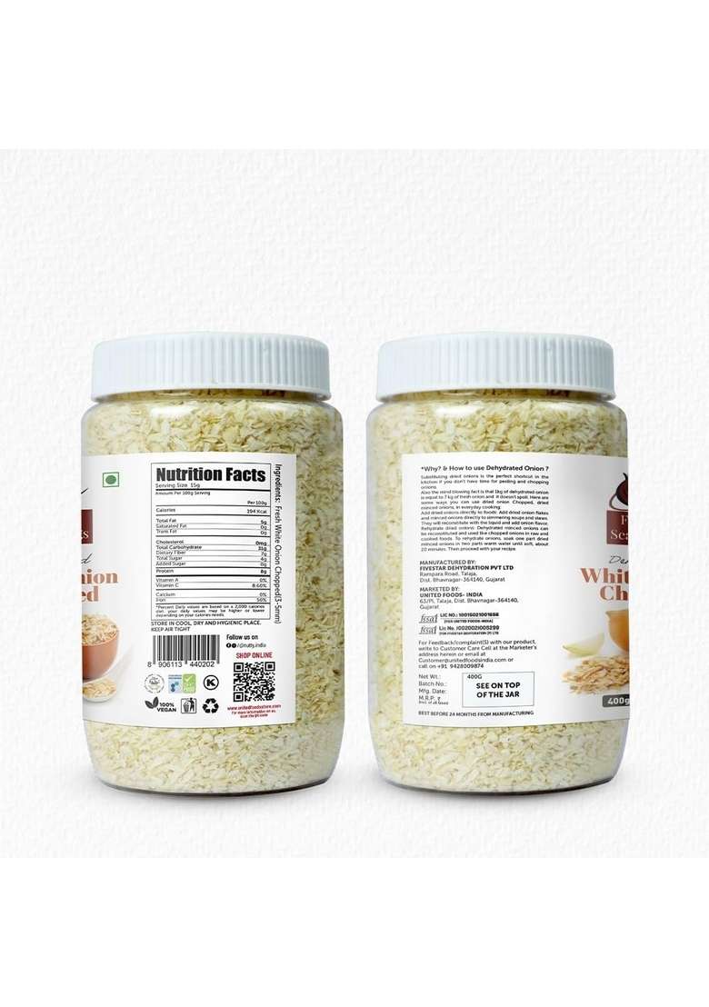 Nutty Fivestar Seasoning White Onion Chopped, 100% Natural, Rich In Iron, Easy To Cook, 0% Trans-Fat Dehydrated Flakes (400 Grams) - Indya