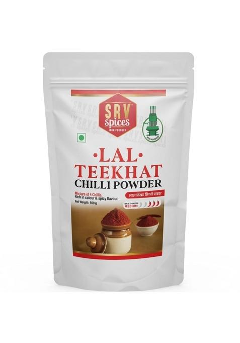 SRV SPICES (iron pounded) Lal Teekhat Chilli Powder | Blend of Four Premium Chillies Lavangi, Kashmiri, Sankeshwari & Byadgi Spicy Vibrant Red Color Crafted with 57 Years Expertise 500g Pack