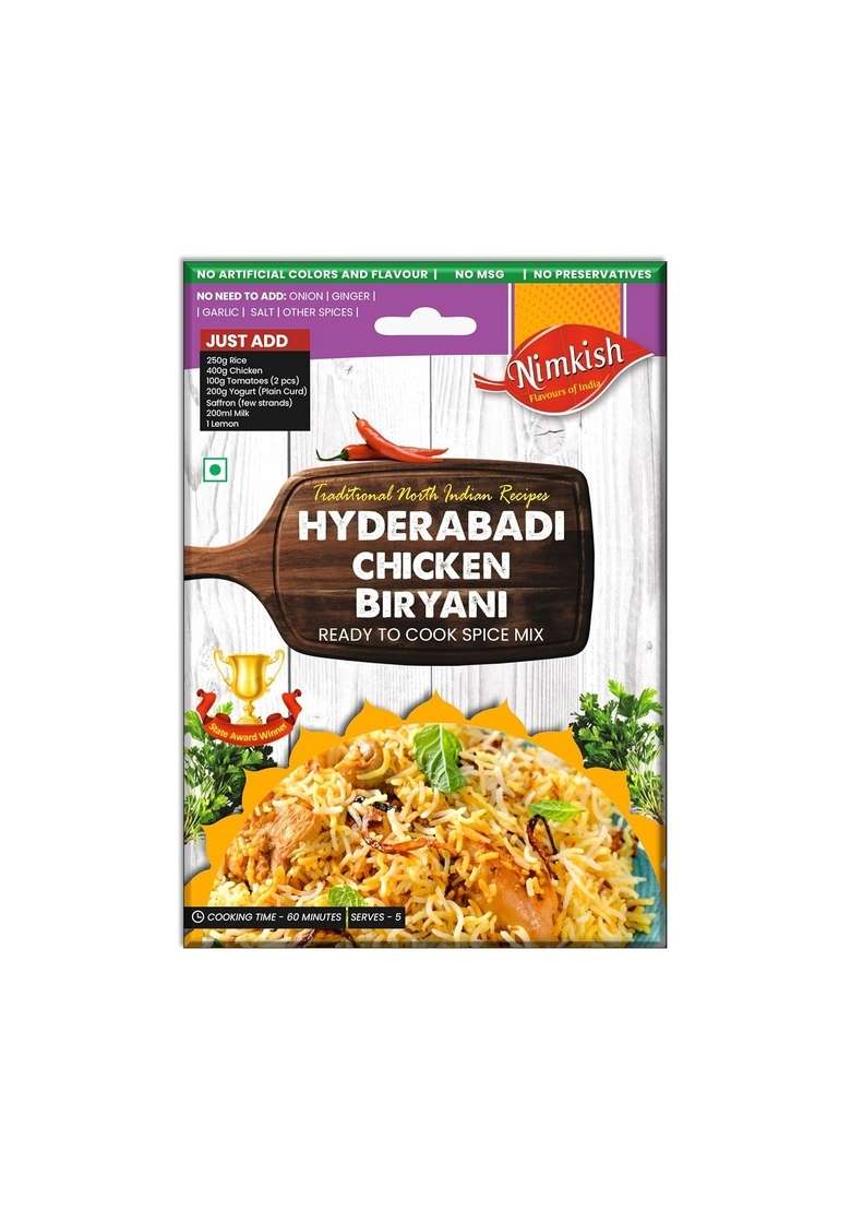 Nimkish Hyderabadi Chicken Biryani Masala Pack of 5 (40g each), Ready to Cook Spice Mix, Authentic Taste - Indya