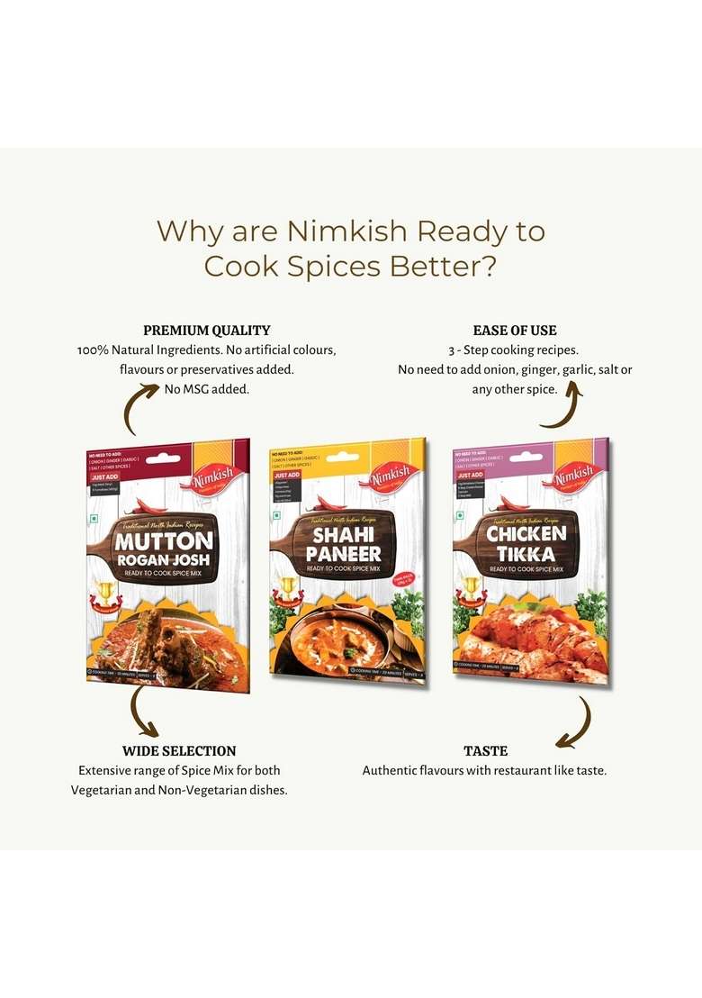 Nimkish Hyderabadi Chicken Biryani Masala Pack of 5 (40g each), Ready to Cook Spice Mix, Authentic Taste - Indya