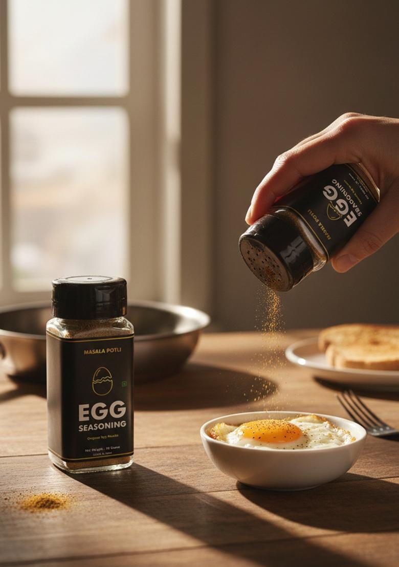 MASALA POTLI Egg Seasoning Sprinkles | For Boiled Egg, Omelette, Scrambled Curry No Preservatives Glass Sprinkler Jar Pack of 2 x 70g