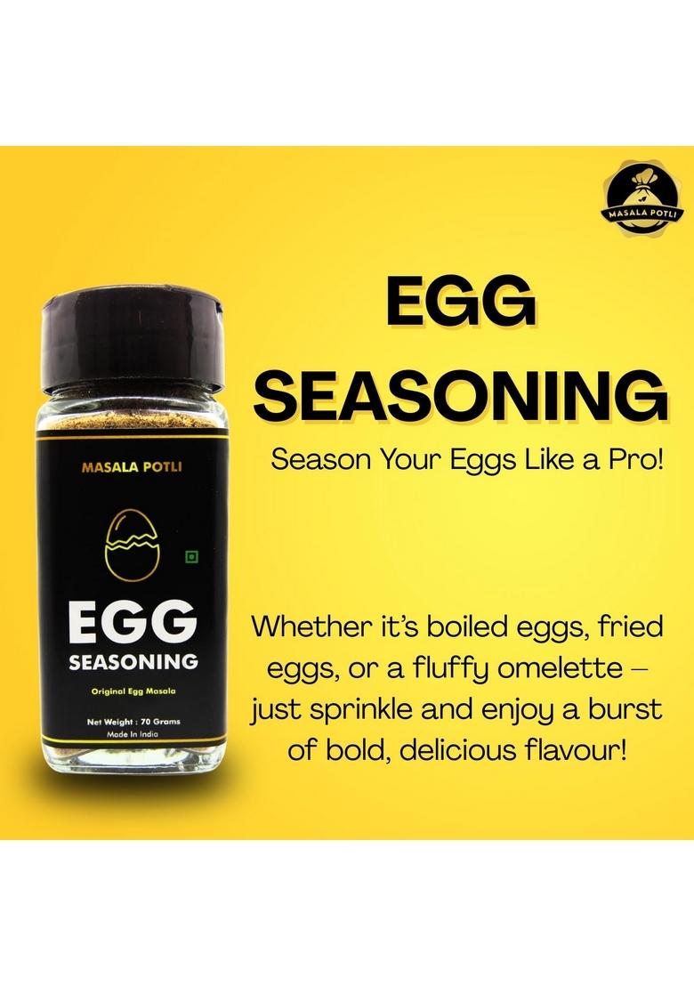 MASALA POTLI Egg Seasoning Sprinkles | For Boiled Egg, Omelette, Scrambled Curry No Preservatives Glass Sprinkler Jar Pack of 2 x 70g